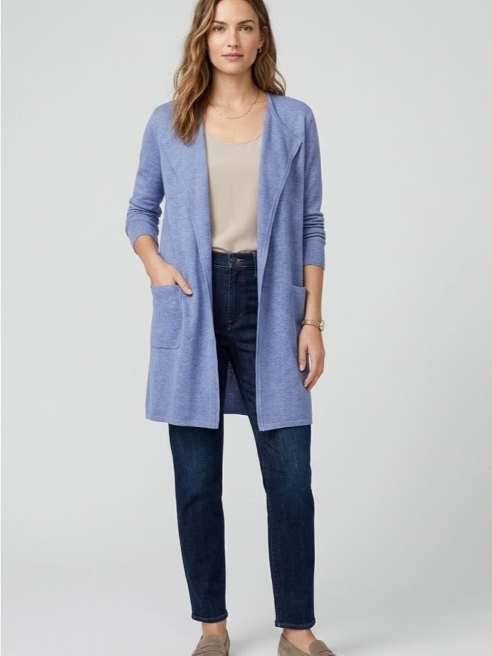J. Crew Julliete Linen Blend Periwinkle Open-Front Long Cardigan Size Medium